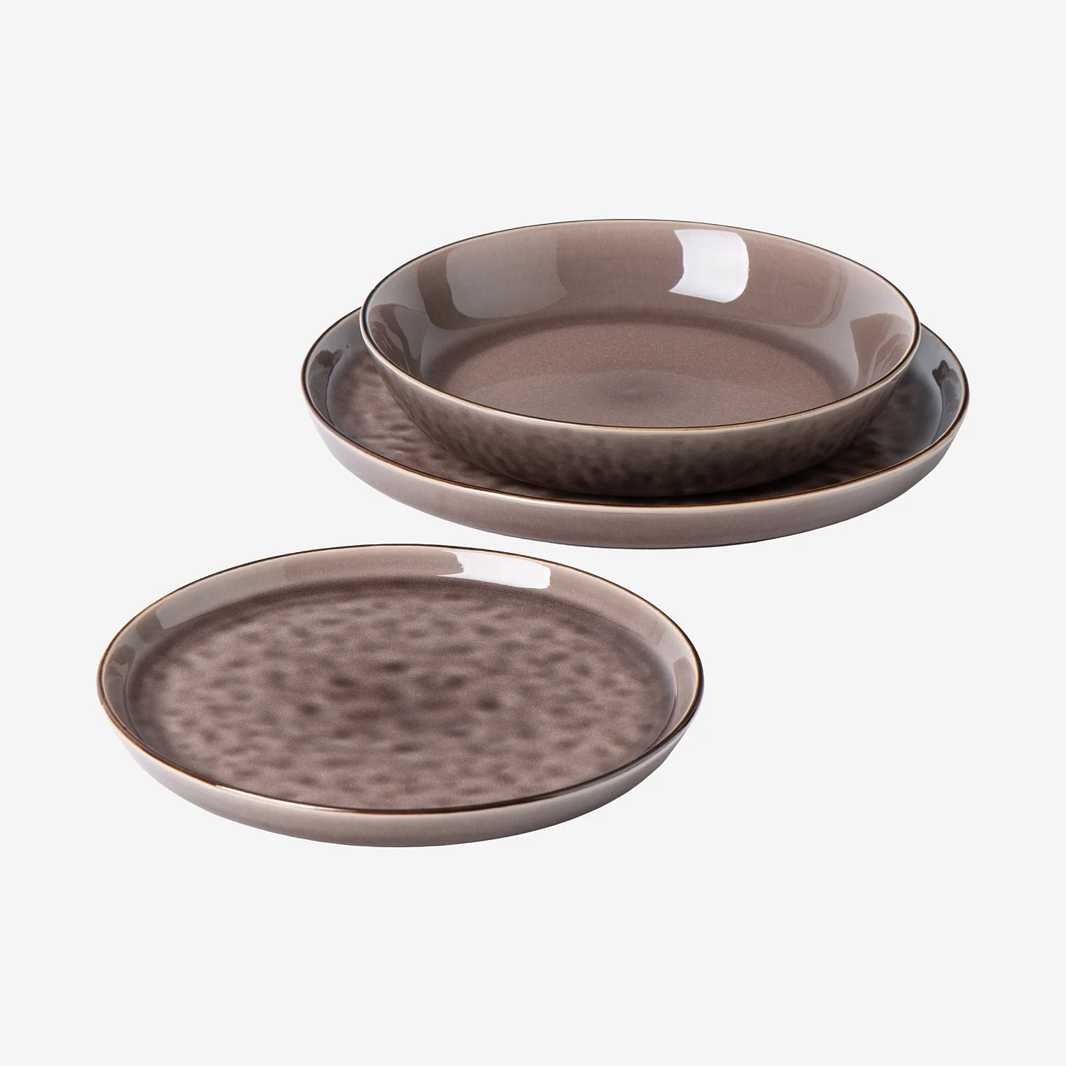 Service de table 18 pièces en grès à émail réactif - Marron glacé - 2