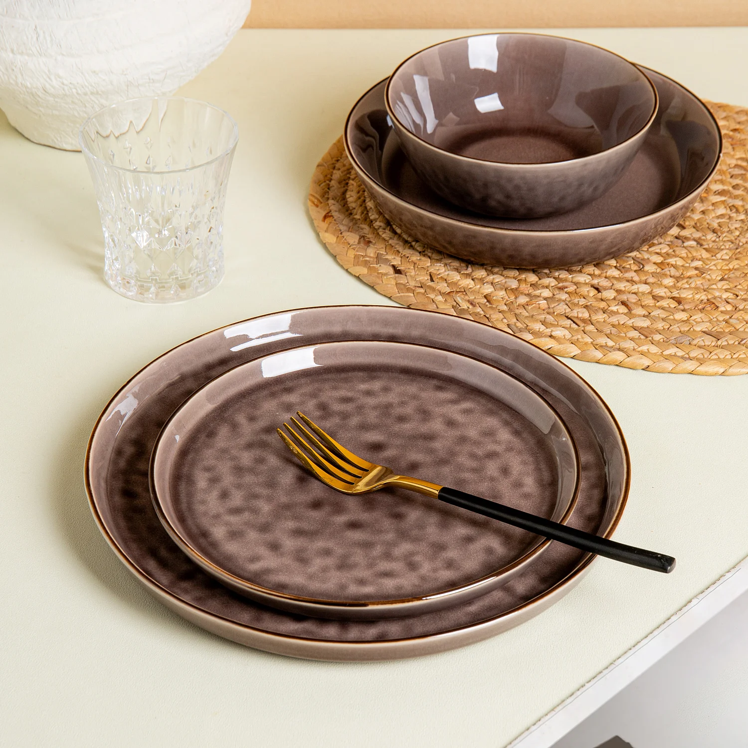 Lot de 6 bols en grès à émail réactif - Marron glacé - 3