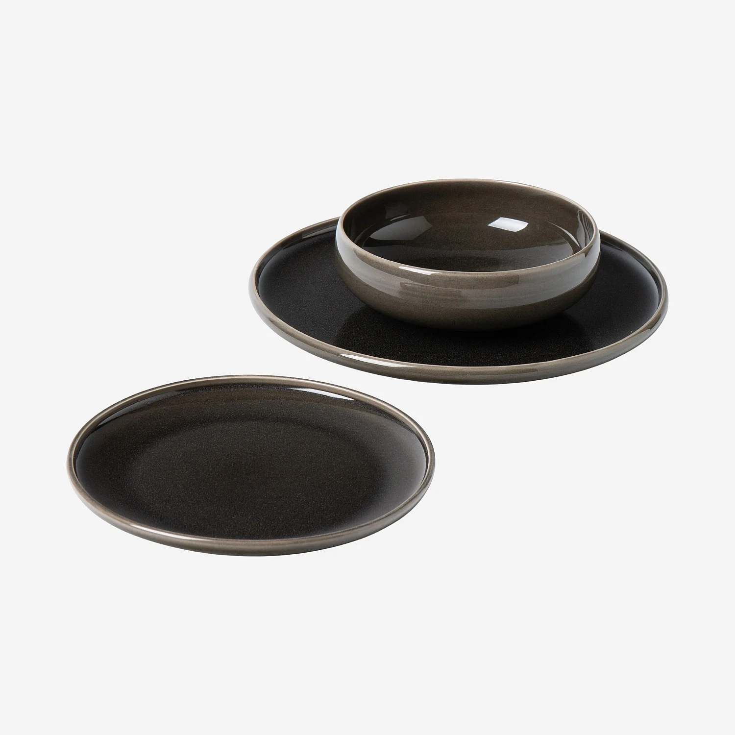 Service de table 18 pièces en grès à émail réactif - Noir - 2