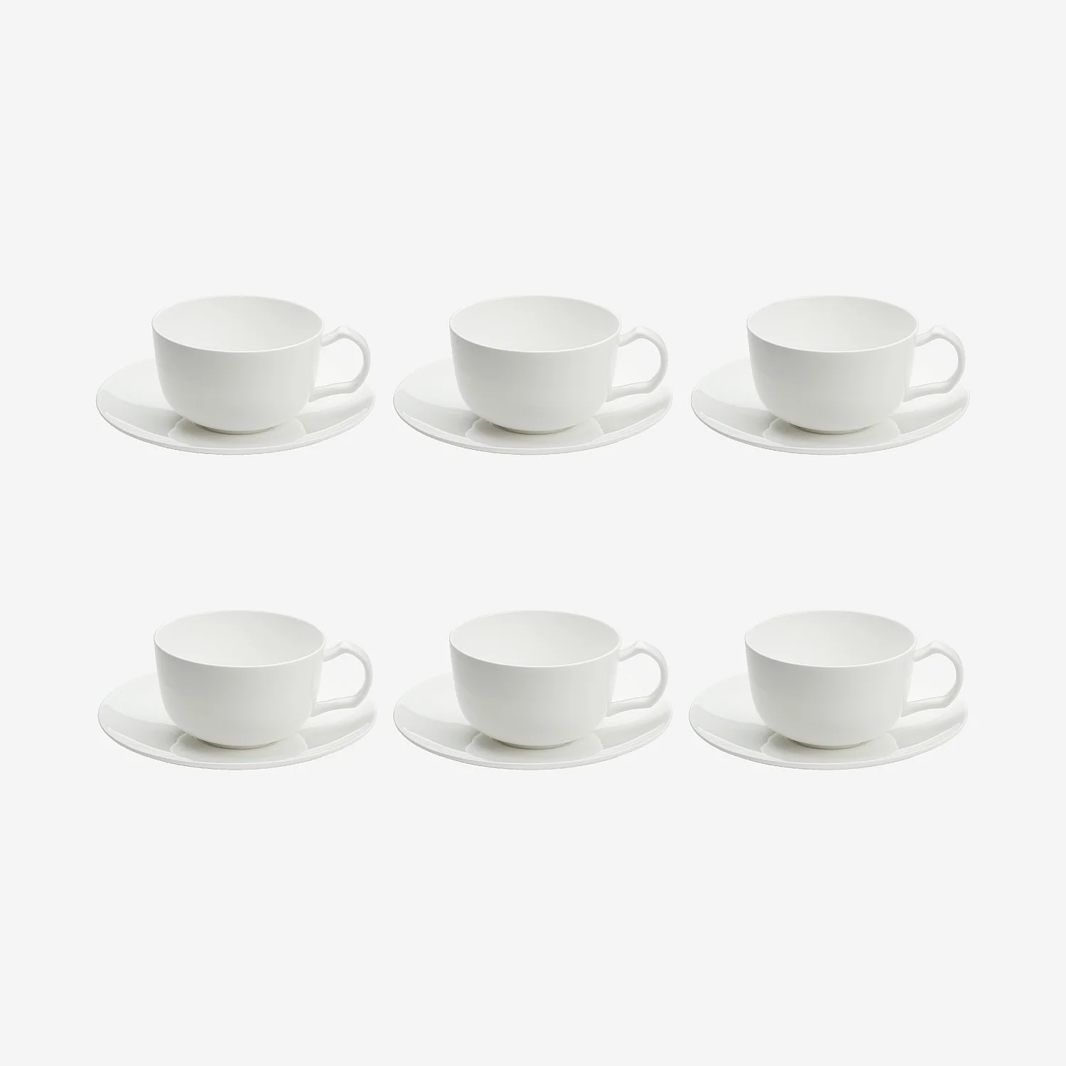 Lot de 6 tasses avec soucoupes en porcelaine - 23 cl - Blanc - 2