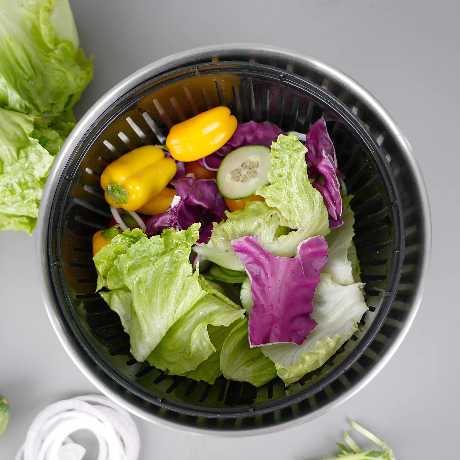 Essoreuse à salade 2 en 1 en inox - 24,5 cm - 3