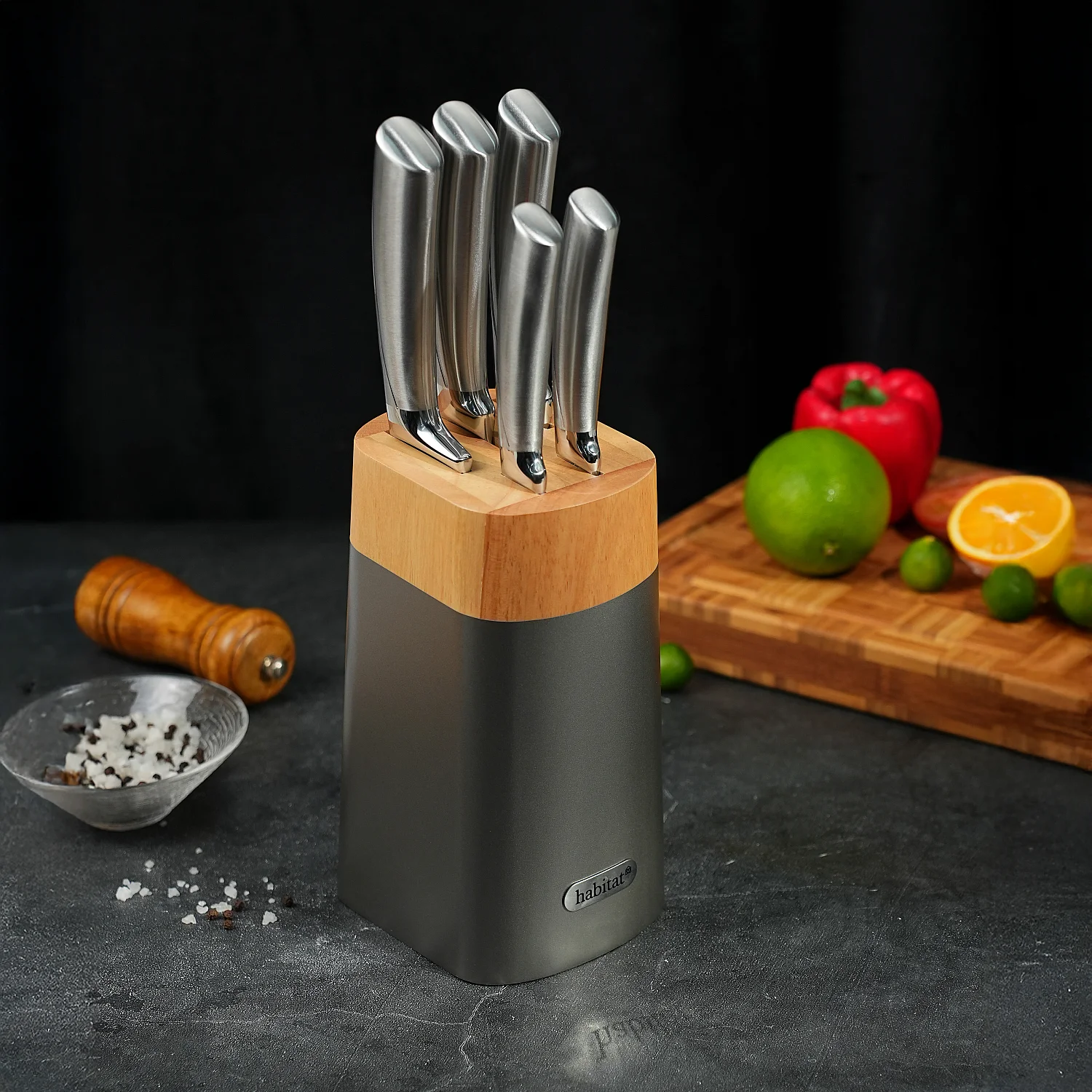 Bloc de 5 couteaux en acier inoxydable - Gris - 4