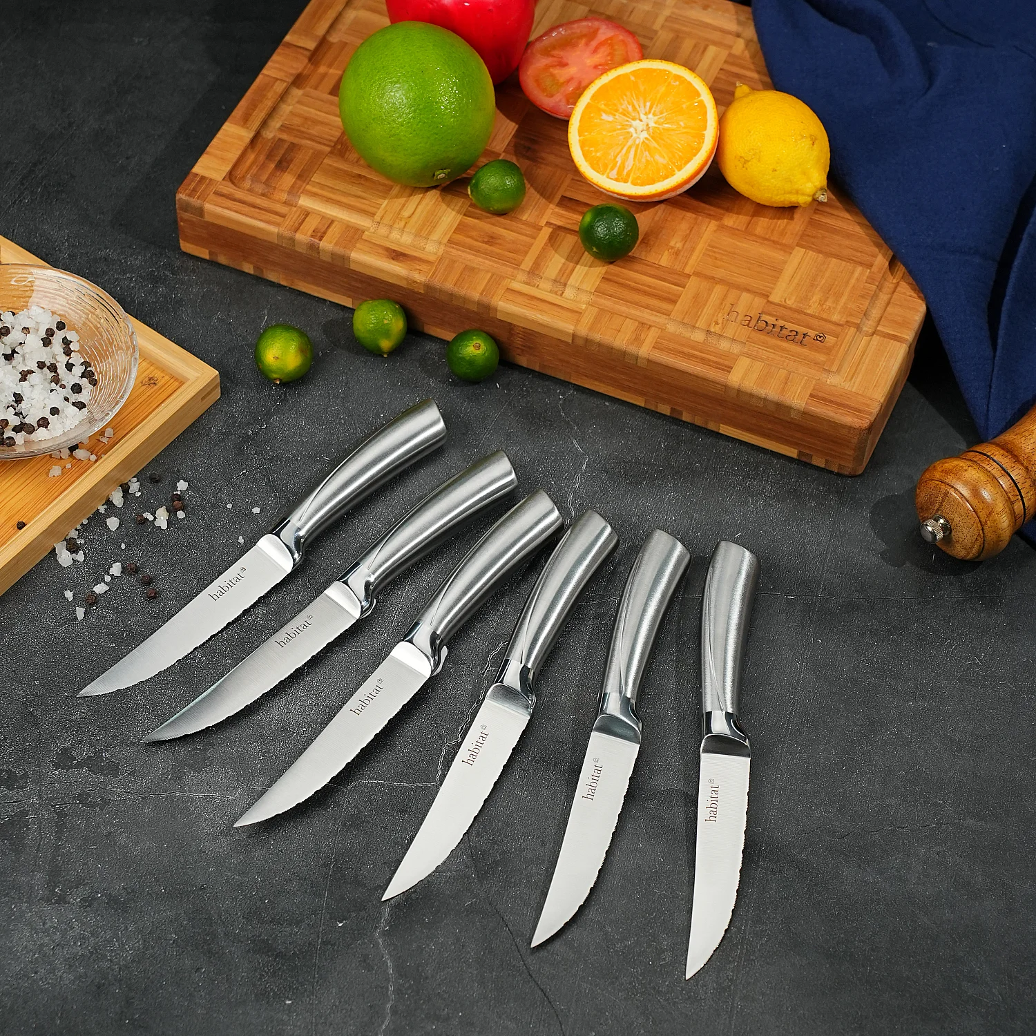 Lot de 6 couteaux à steak en acier inoxydable - 23 cm - Gris - 3