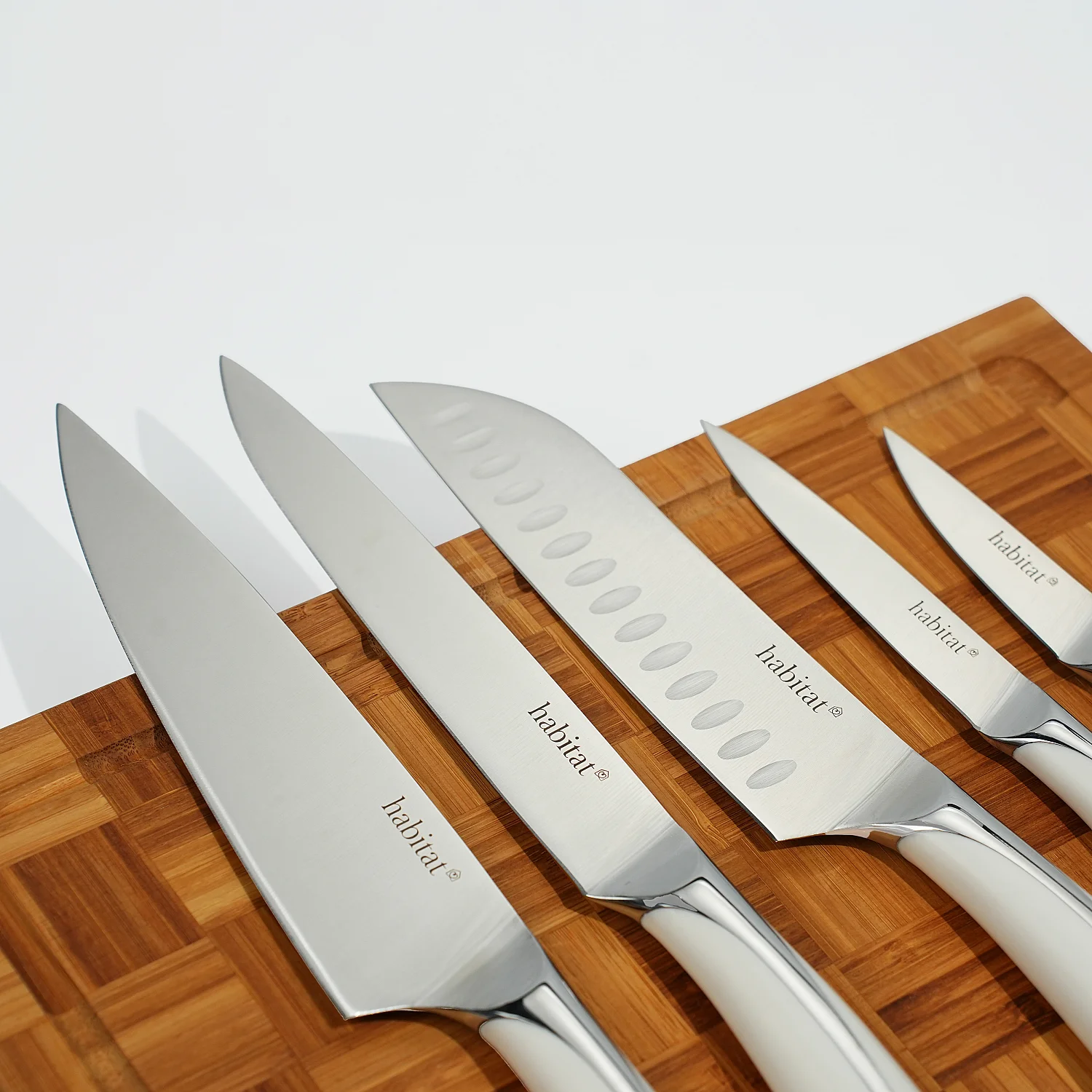 Bloc de 5 couteaux en acier inoxydable - Blanc - 1