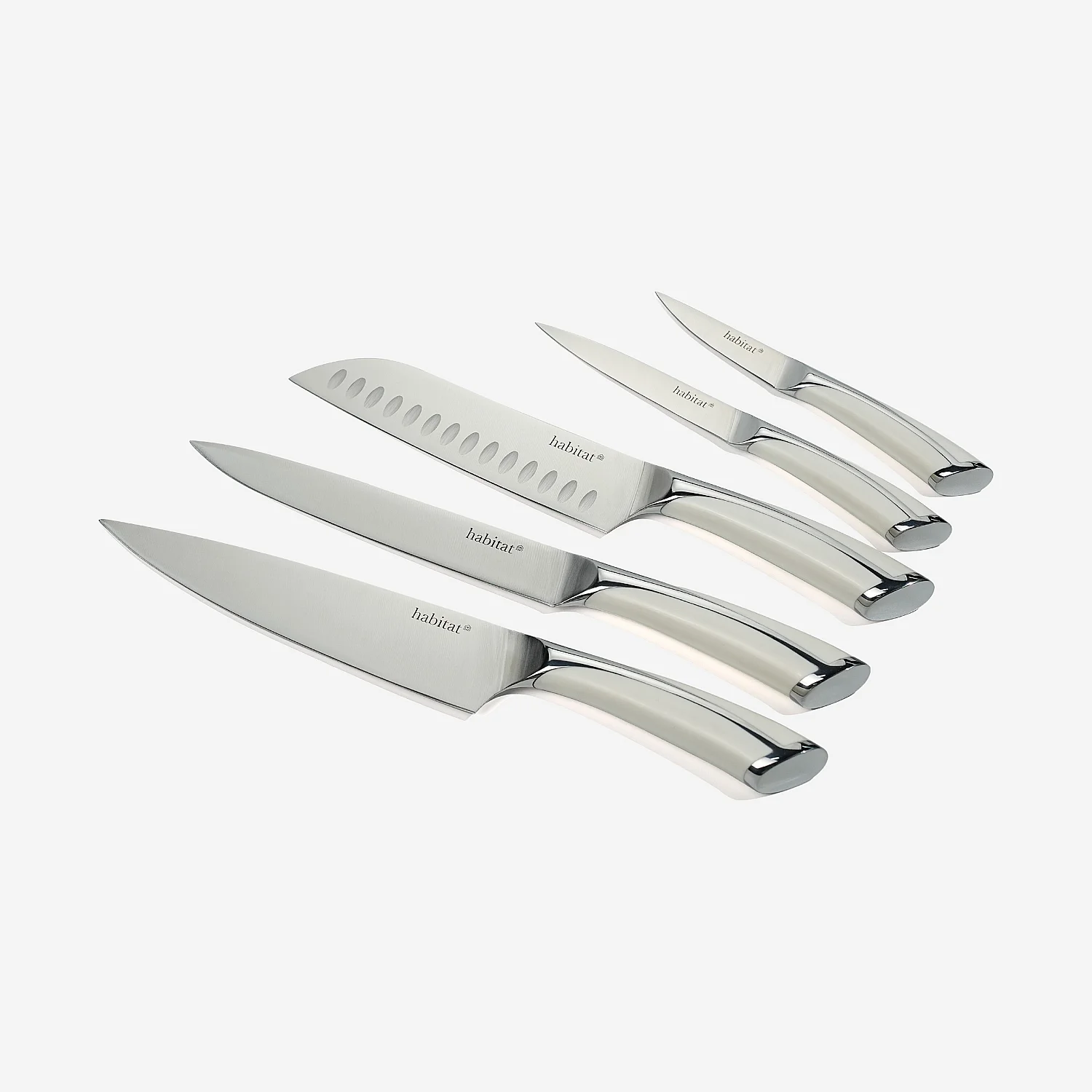 Bloc de 5 couteaux en acier inoxydable - Blanc - 2