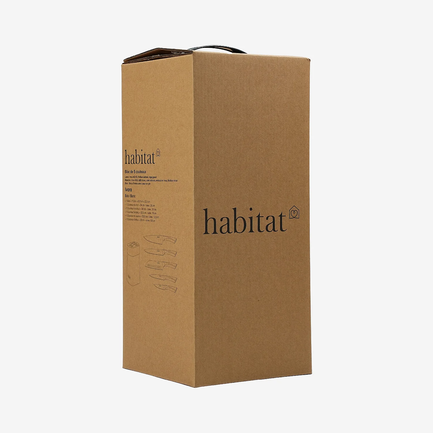 Bloc de 5 couteaux en acier inoxydable - Blanc - 13