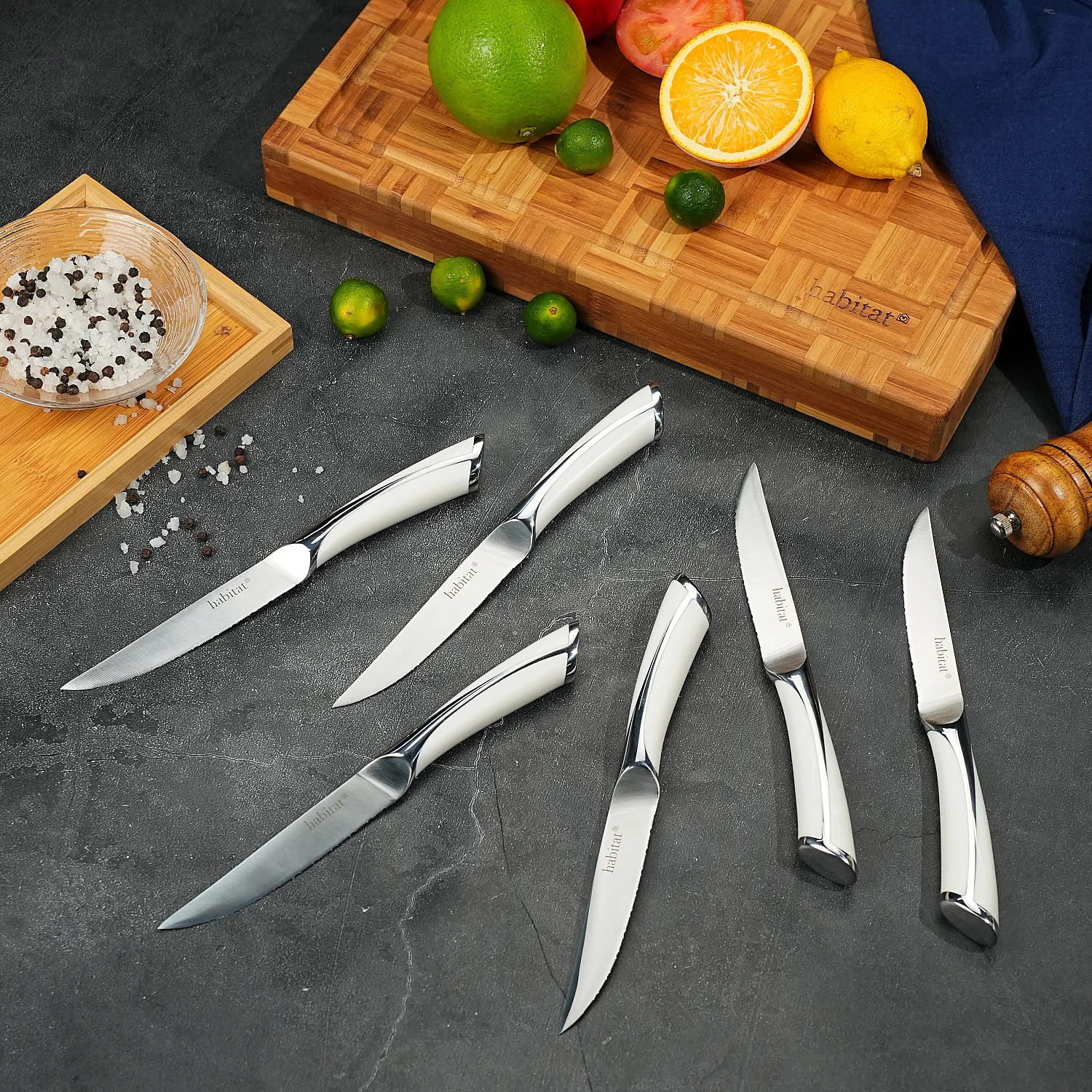 Lot de 6 couteaux à steak en acier inoxydable - 23 cm - Blanc - 3