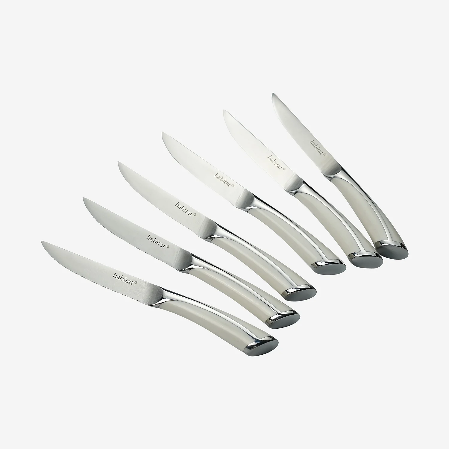 Lot de 6 couteaux à steak en acier inoxydable - 23 cm - Blanc - 2