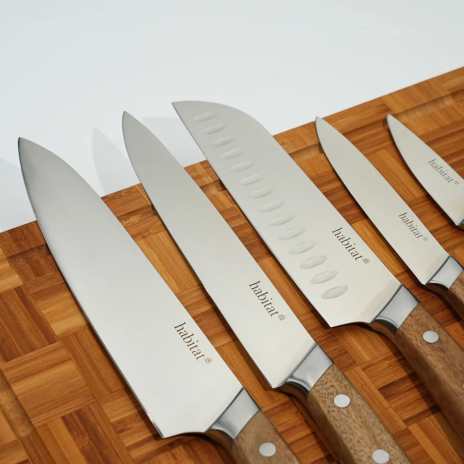 Bloc de 5 couteaux en acier inoxydable et bois d'acacia - Naturel - 6