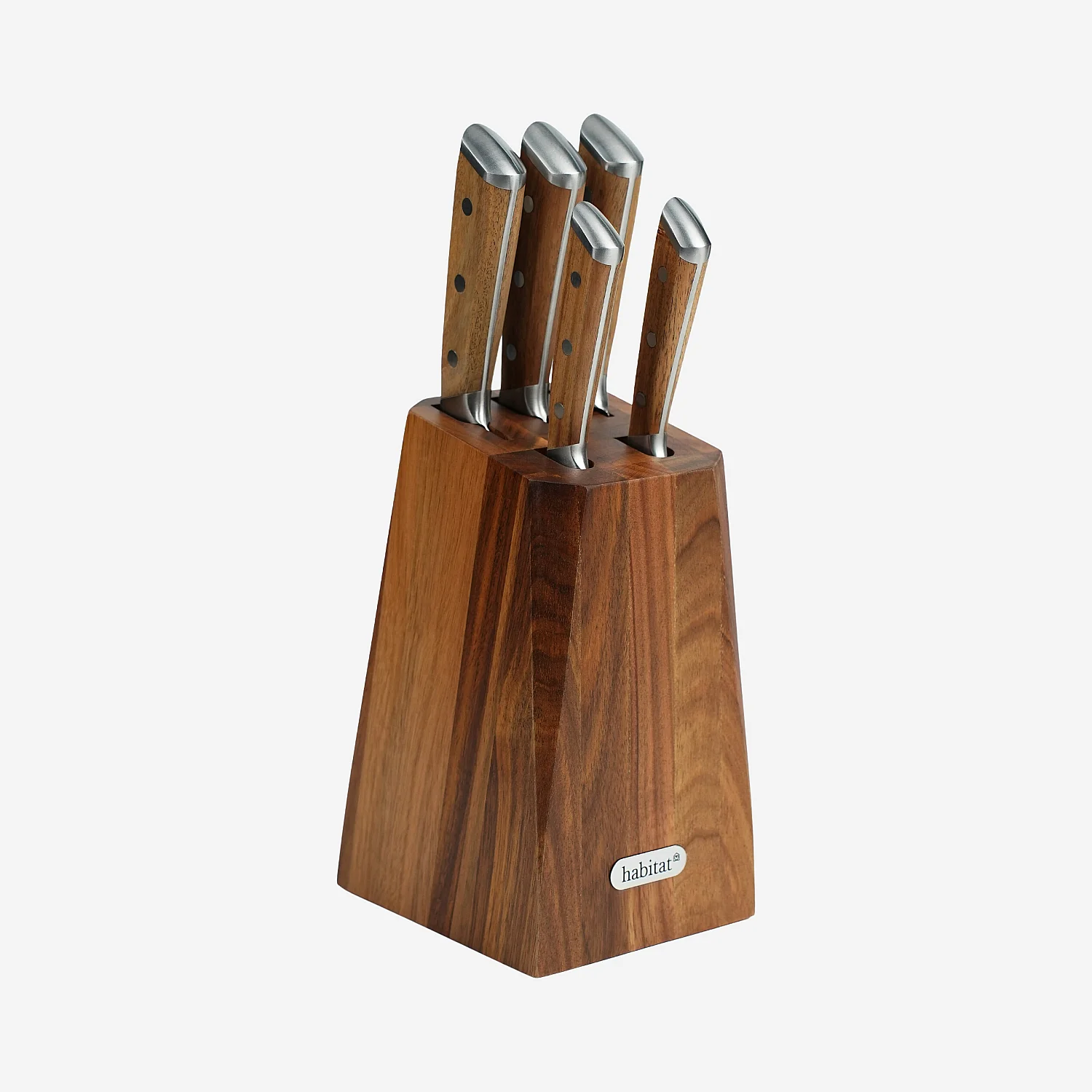 Bloc de 5 couteaux en acier inoxydable et bois d'acacia - Naturel - 4