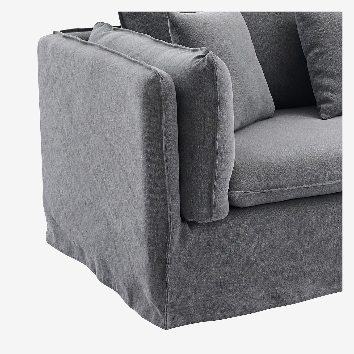 Ensemble canapé 3 places et fauteuil déhoussables en coton et lin garnis de plumes - Gris ardoise - 2