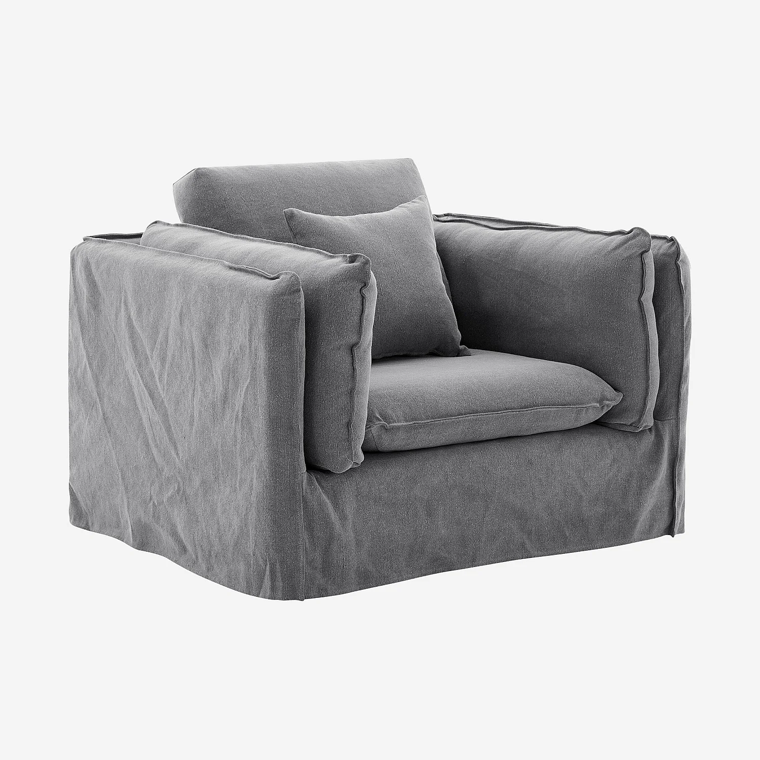 Ensemble canapé 3 places et fauteuil déhoussables en coton et lin garnis de plumes - Gris ardoise - 8