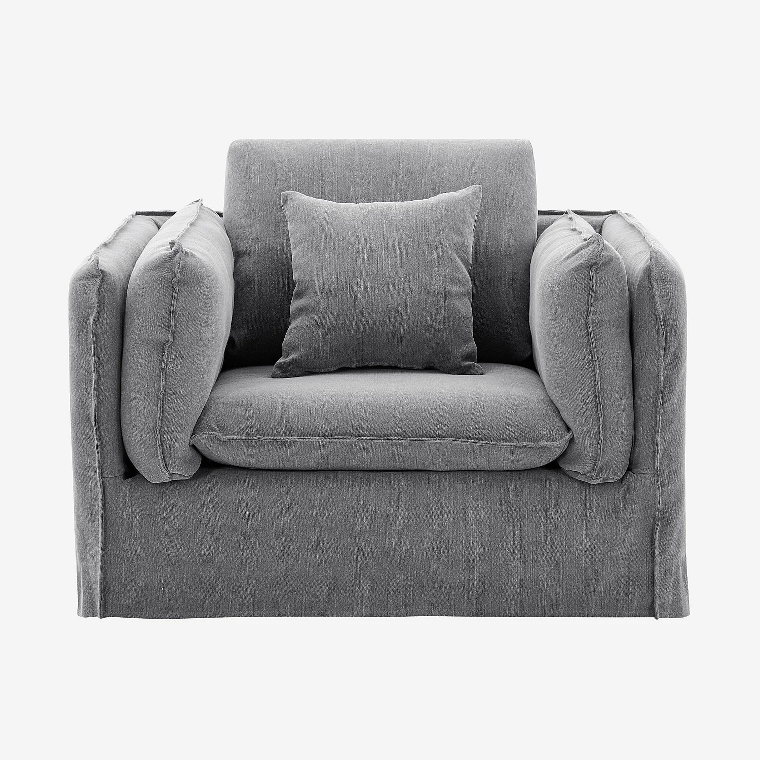 Ensemble canapé 3 places et fauteuil déhoussables en coton et lin garnis de plumes - Gris ardoise - 5