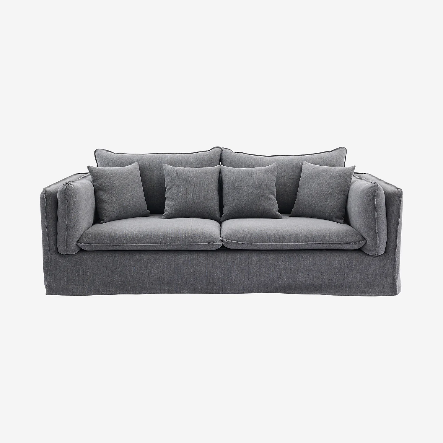 Ensemble canapé 3 places et fauteuil déhoussables en coton et lin garnis de plumes - Gris ardoise - 4