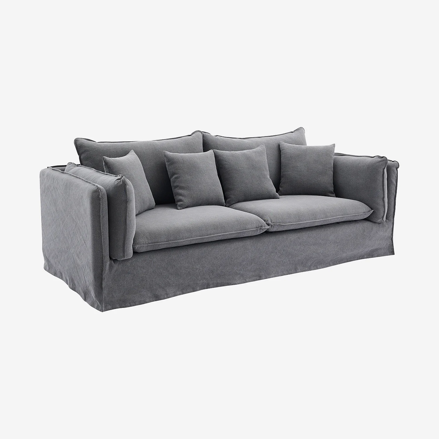 Ensemble canapé 3 places et fauteuil déhoussables en coton et lin garnis de plumes - Gris ardoise - 7