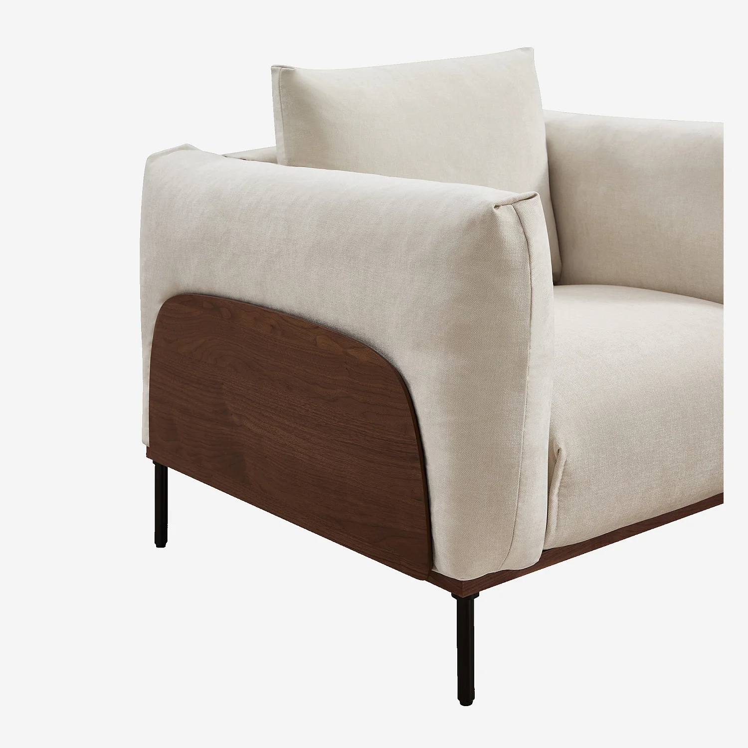 Fauteuil en tissu et bois garni de plumes - Sable et noyer - 5