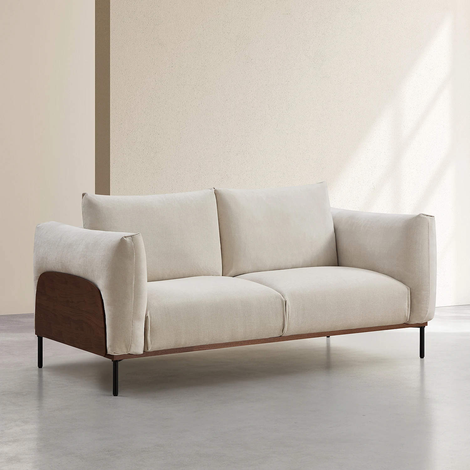 Canapé 2 places en tissu et bois garni de plumes - Sable et noyer - 3