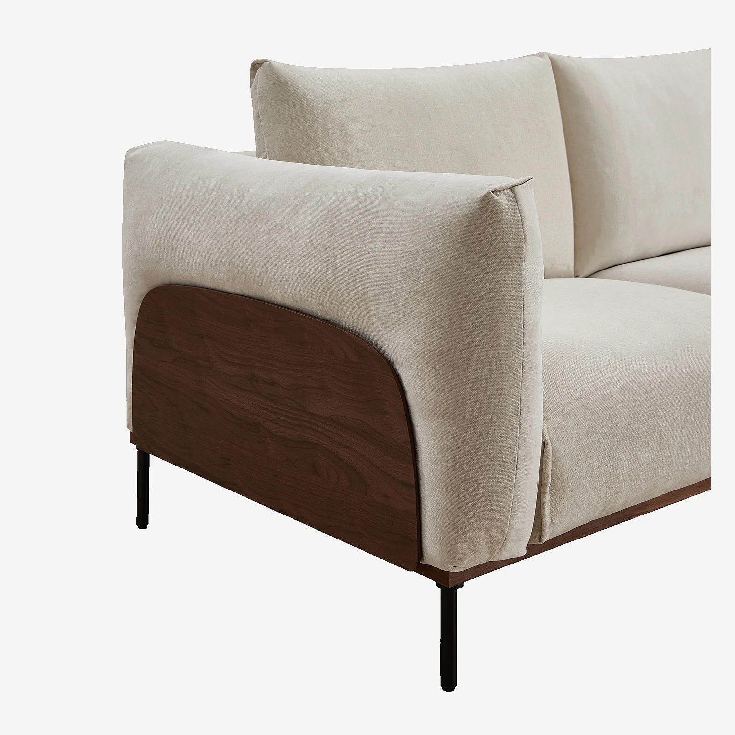 Canapé 2 places en tissu et bois garni de plumes - Sable et noyer - 4