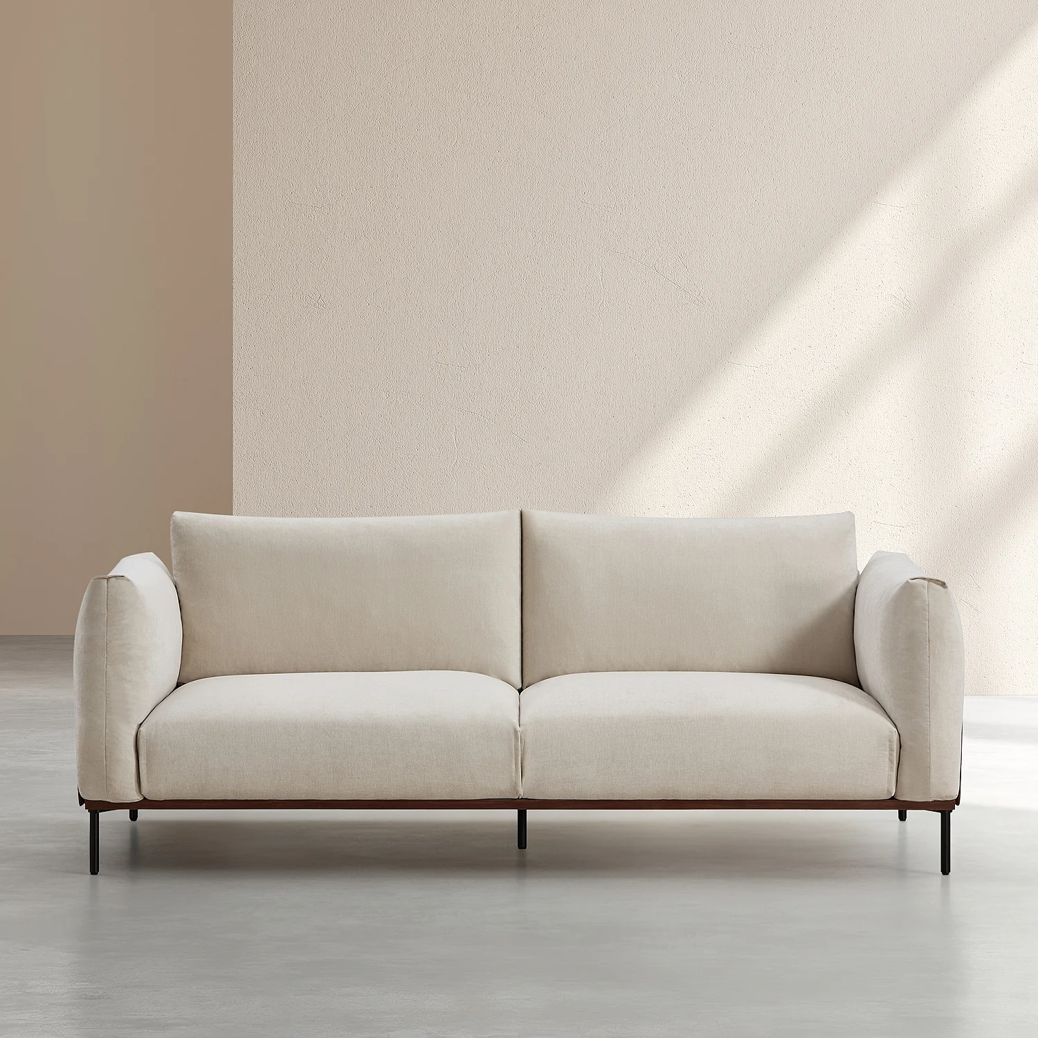 Canapé 3 places en tissu et bois garni de plumes - Sable et noyer - 2