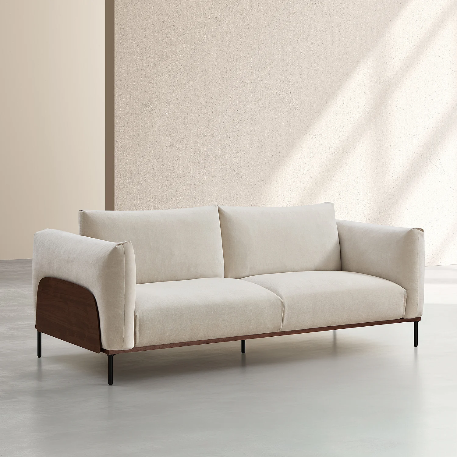 Canapé 3 places en tissu et bois garni de plumes - Sable et noyer - 3