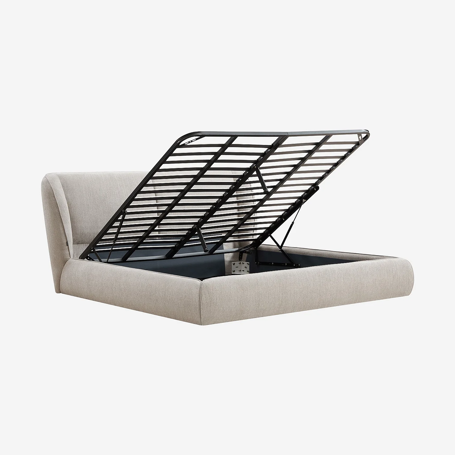 Lit coffre 180 x 200 cm en tissu bouclette courte - Taupe - 2