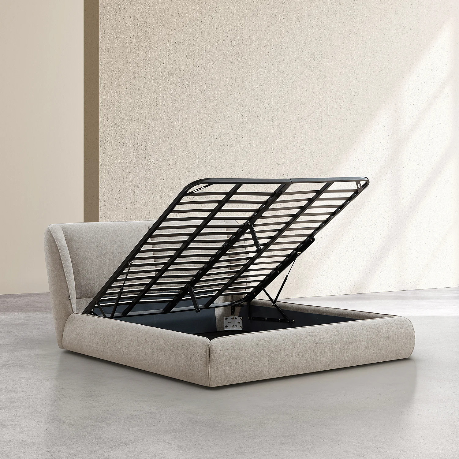 Opbergbed 160 x 200 cm in korte bouclé stof - Taupe - 2