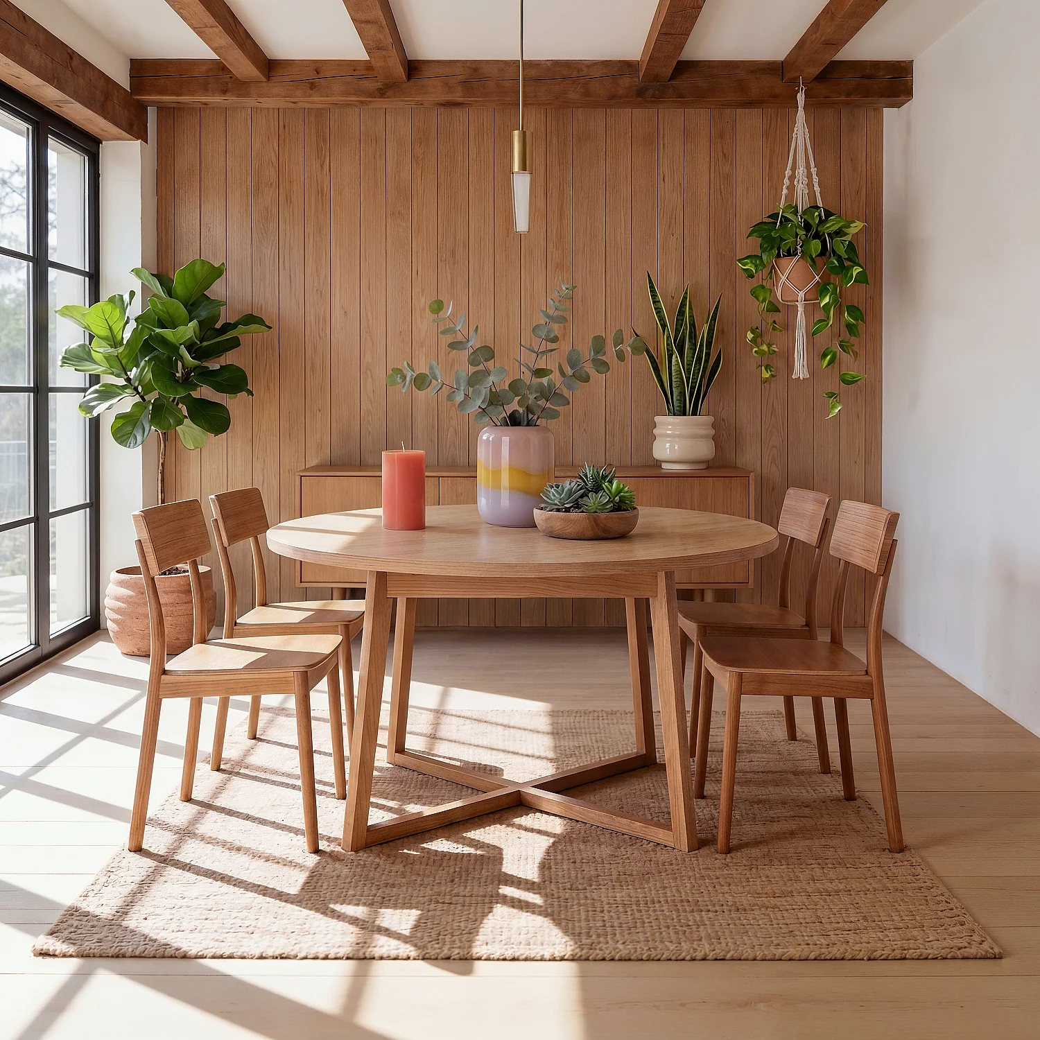 Ausziehbarer runder Eichentisch - Natur - 1