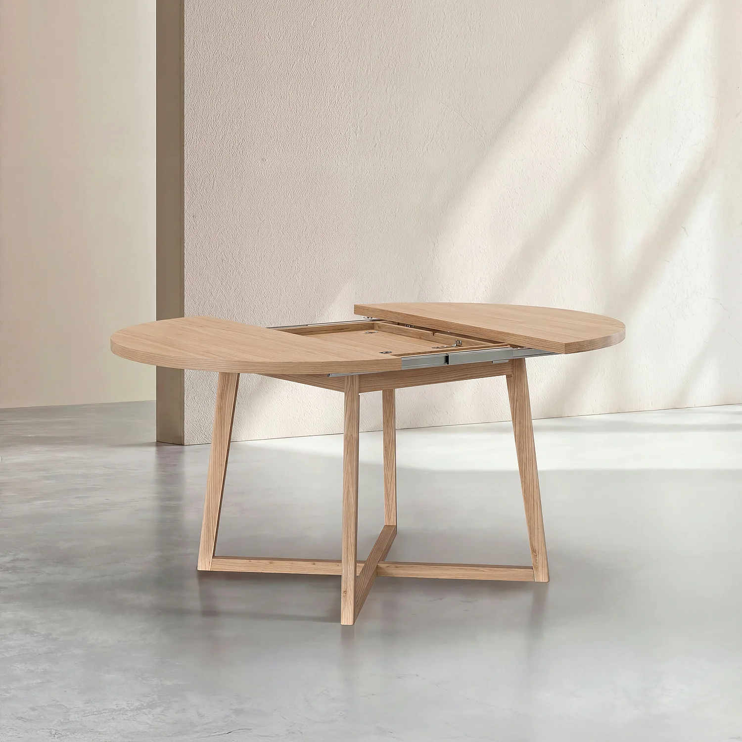 Ausziehbarer runder Eichentisch - Natur - 6