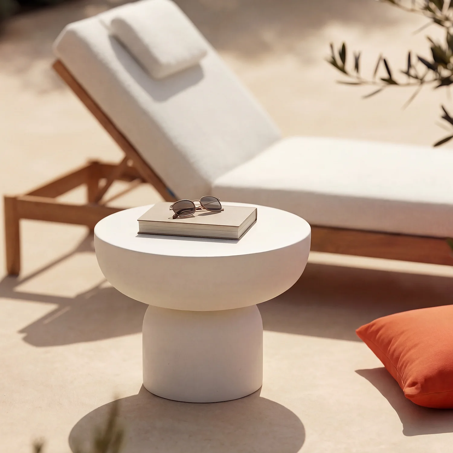 Table d'appoint de jardin en fibre de ciment - 48 cm - Blanc opalin - 1