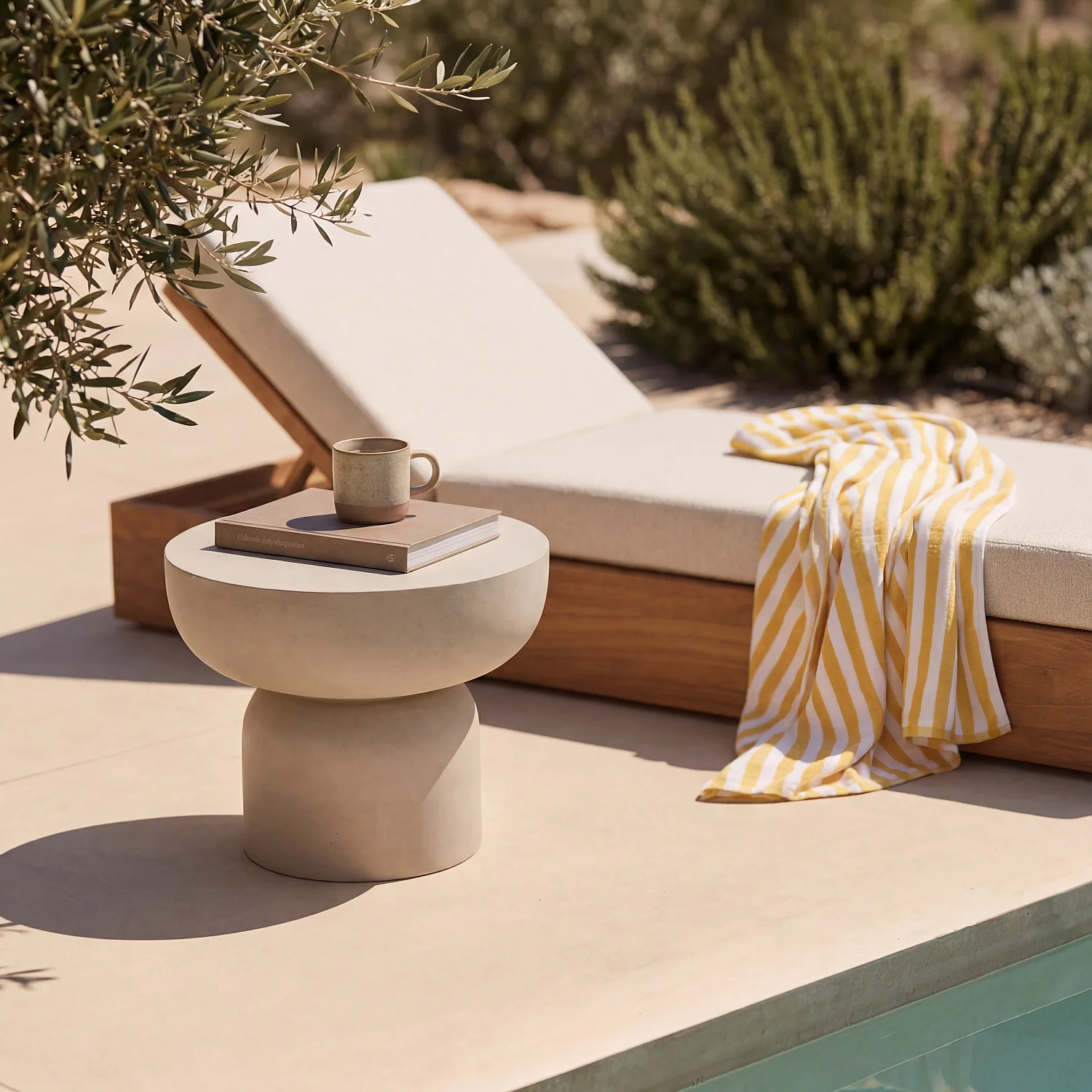 Table d'appoint de jardin en fibre de ciment effet travertin - 48 cm - Beige sable - 1