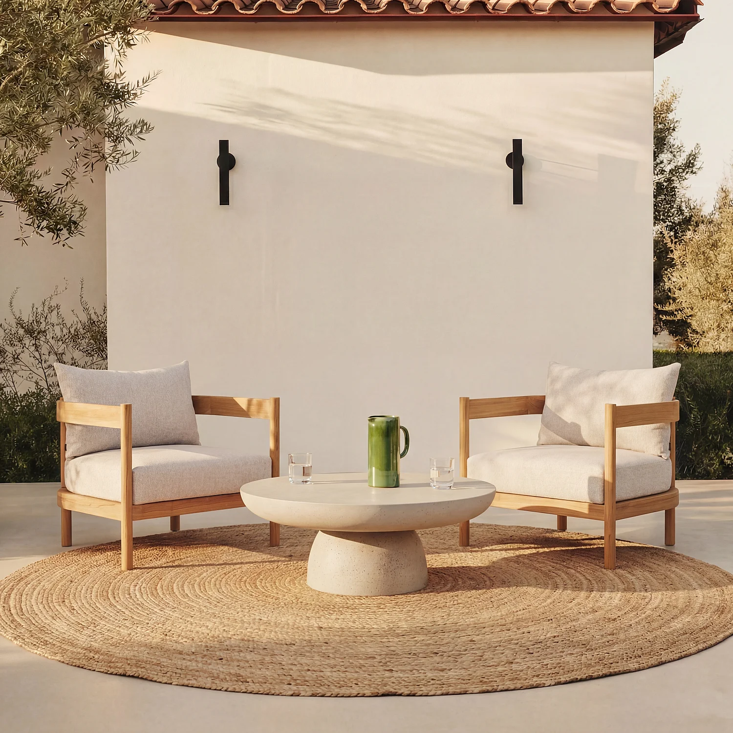 Table basse de jardin en fibre de ciment effet travertin - Beige sable - 1