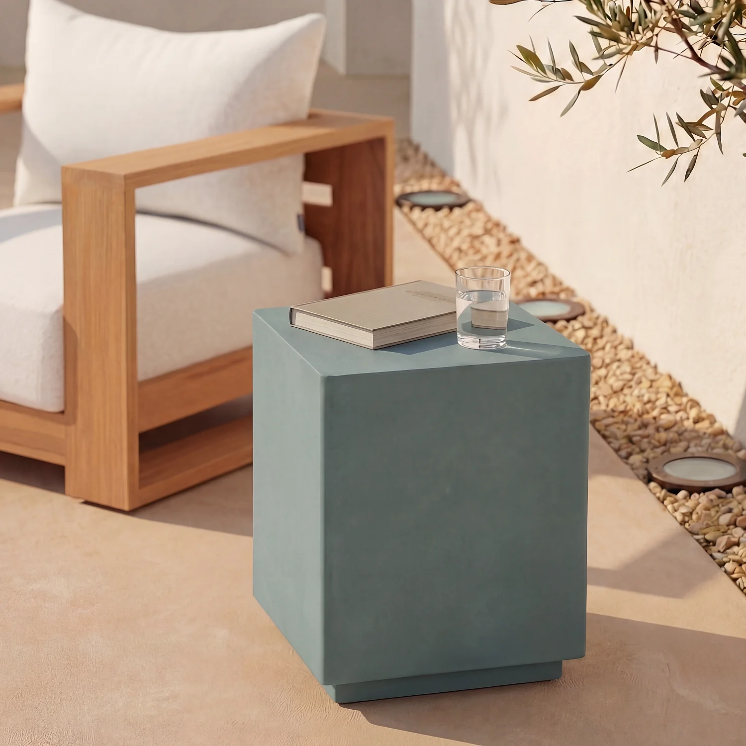 Table d'appoint de jardin en fibre de ciment - Vert eucalyptus - 1