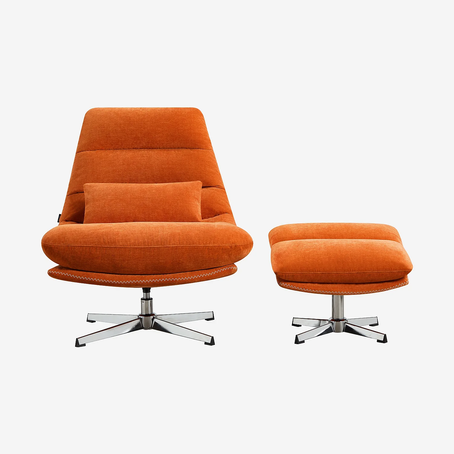 Fauteuil pivotant avec repose-pieds en tissu et métal chromé - Orange - 1