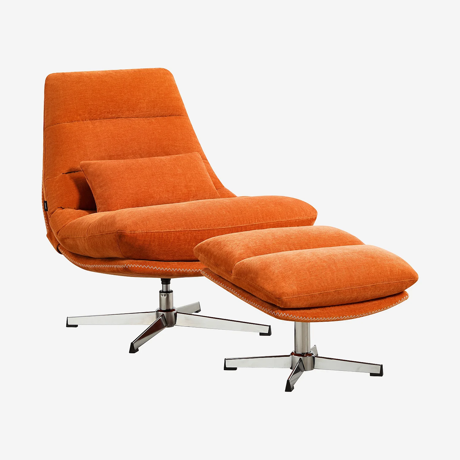 Fauteuil pivotant avec repose-pieds en tissu et métal chromé - Orange - 3