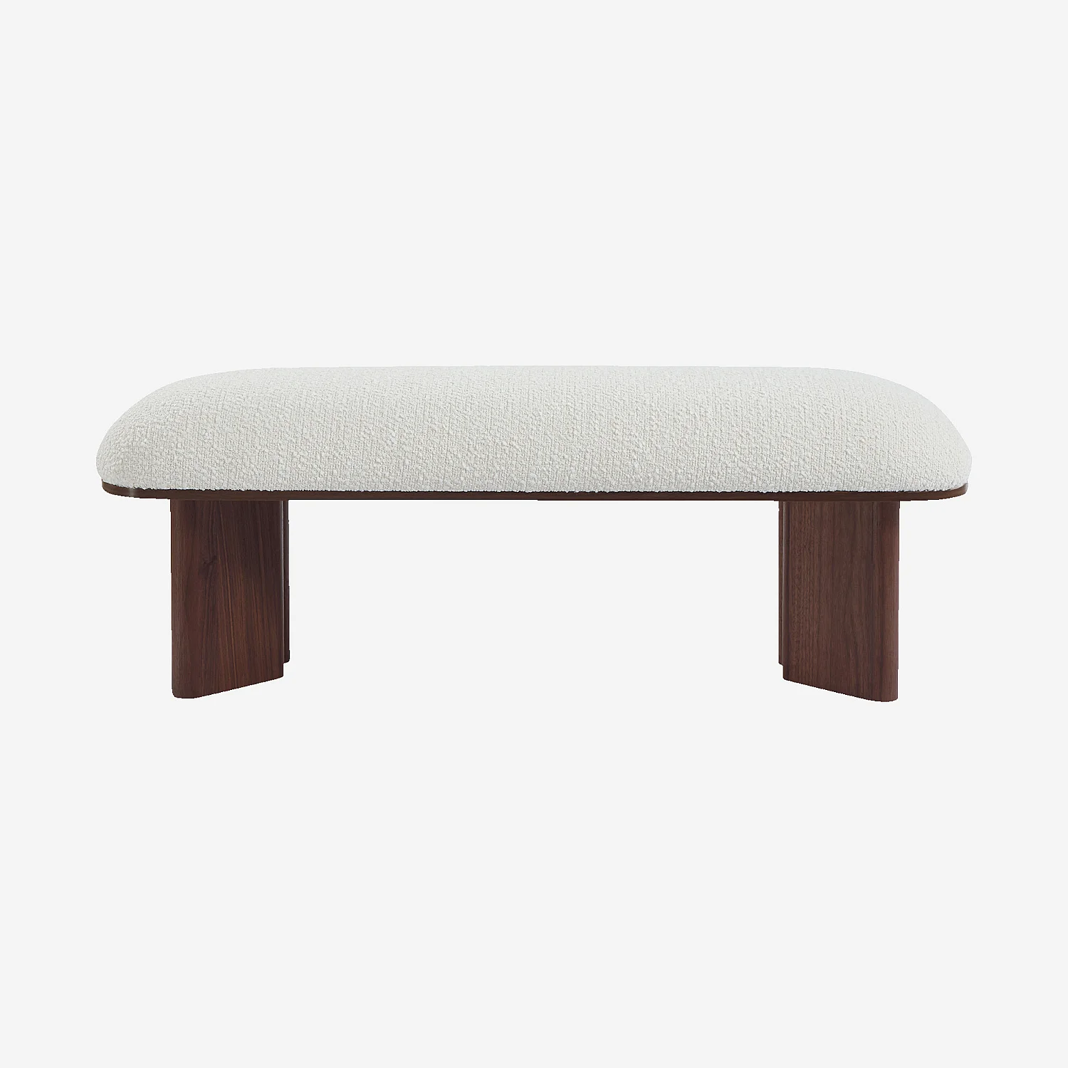Banc en tissu bouclette et bois - Blanc et noyer - 2