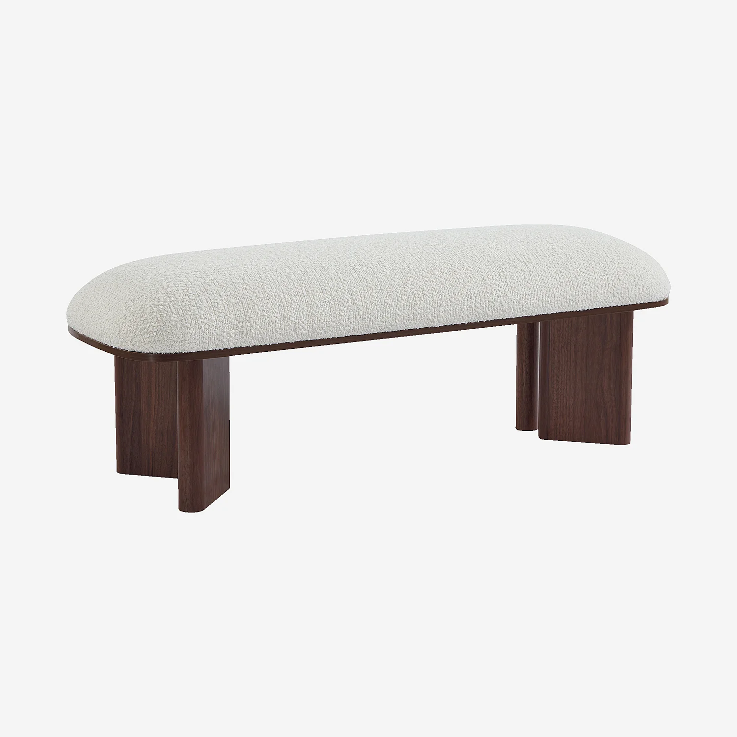 Banc en tissu bouclette et bois - Blanc et noyer - 3