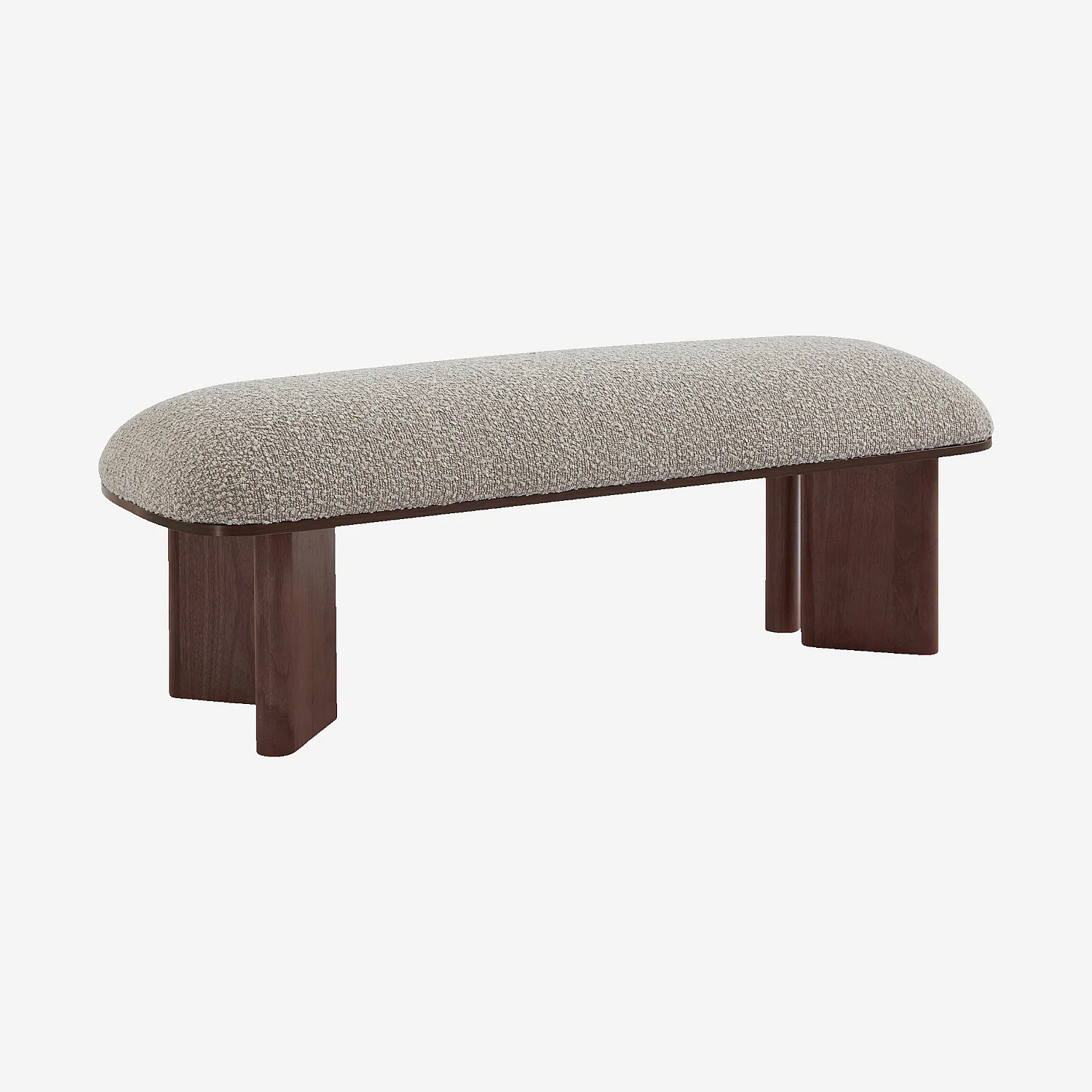 Banc en tissu bouclette et bois - Gris perle et noyer - 3