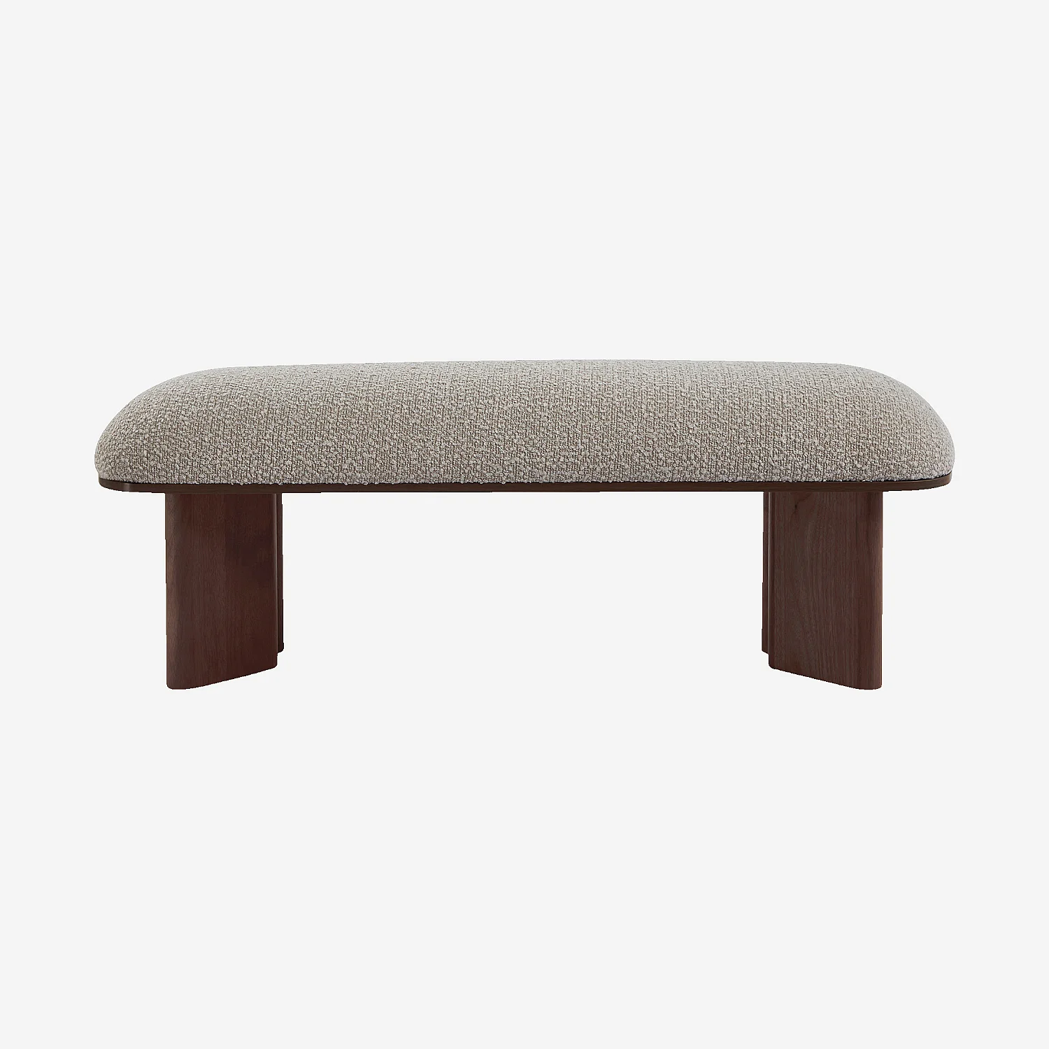 Banc en tissu bouclette et bois - Gris perle et noyer - 2