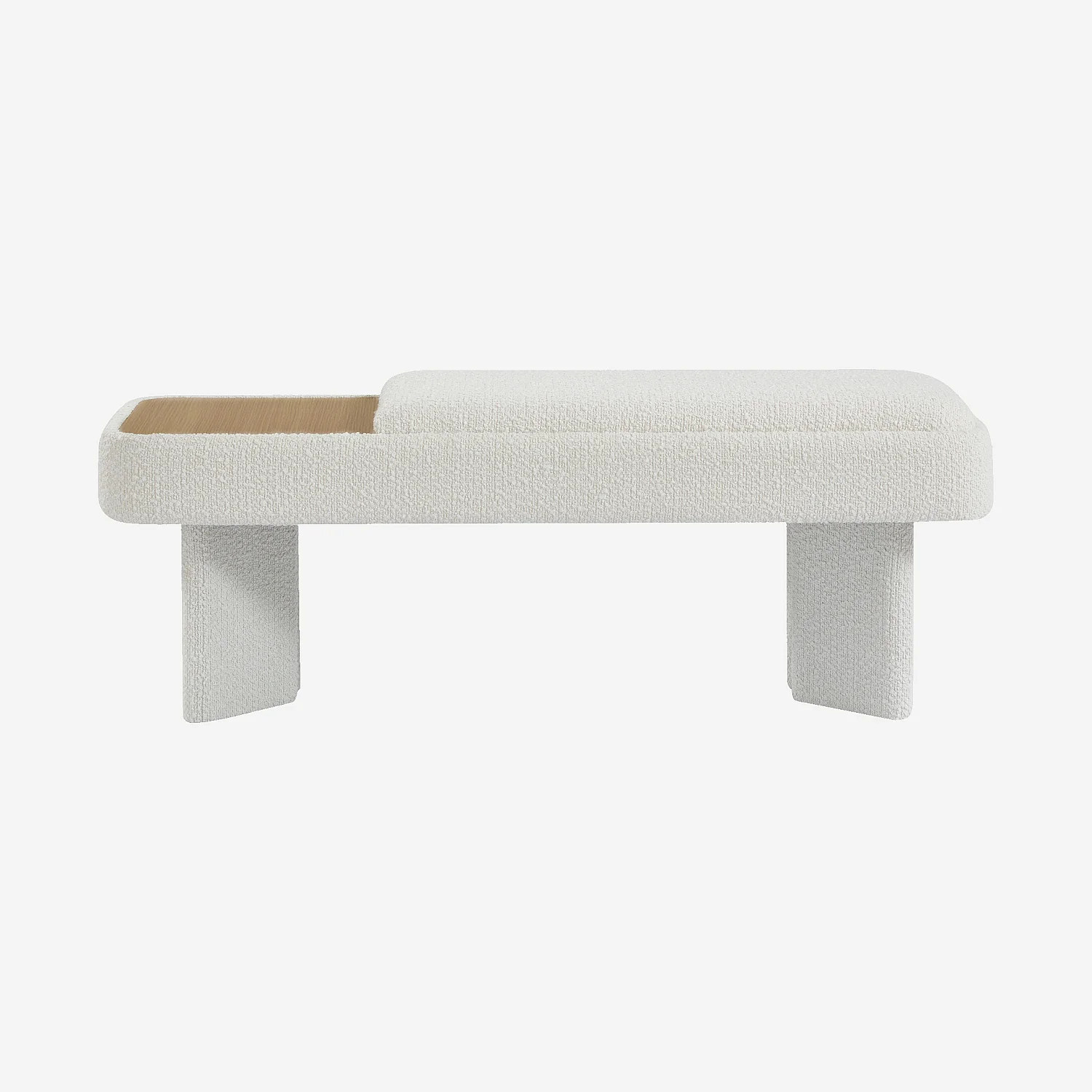 Banc en tissu bouclette et bois - Blanc et chêne - 4