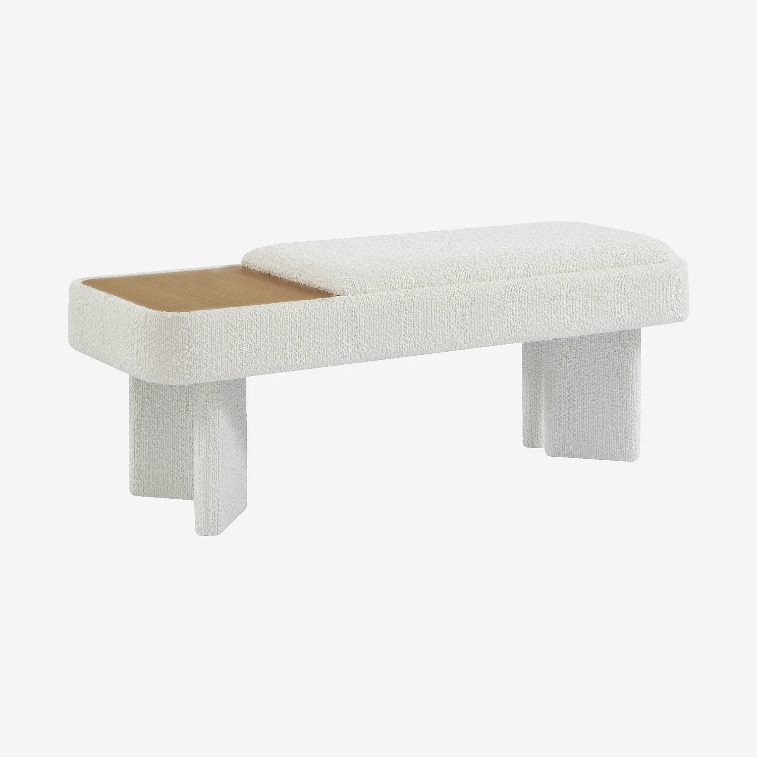 Banc en tissu bouclette et bois - Blanc et chêne - 2