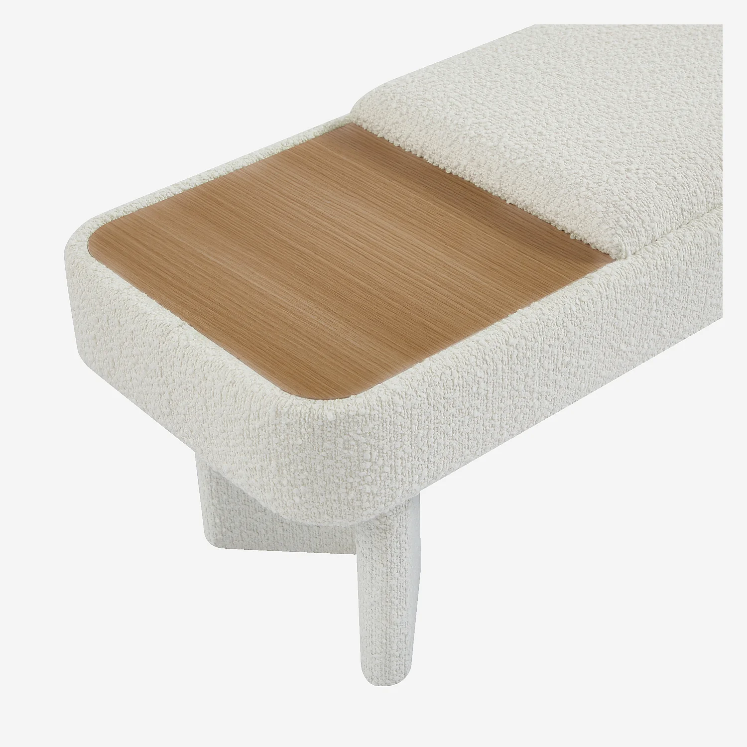 Banc en tissu bouclette et bois - Blanc et chêne - 3