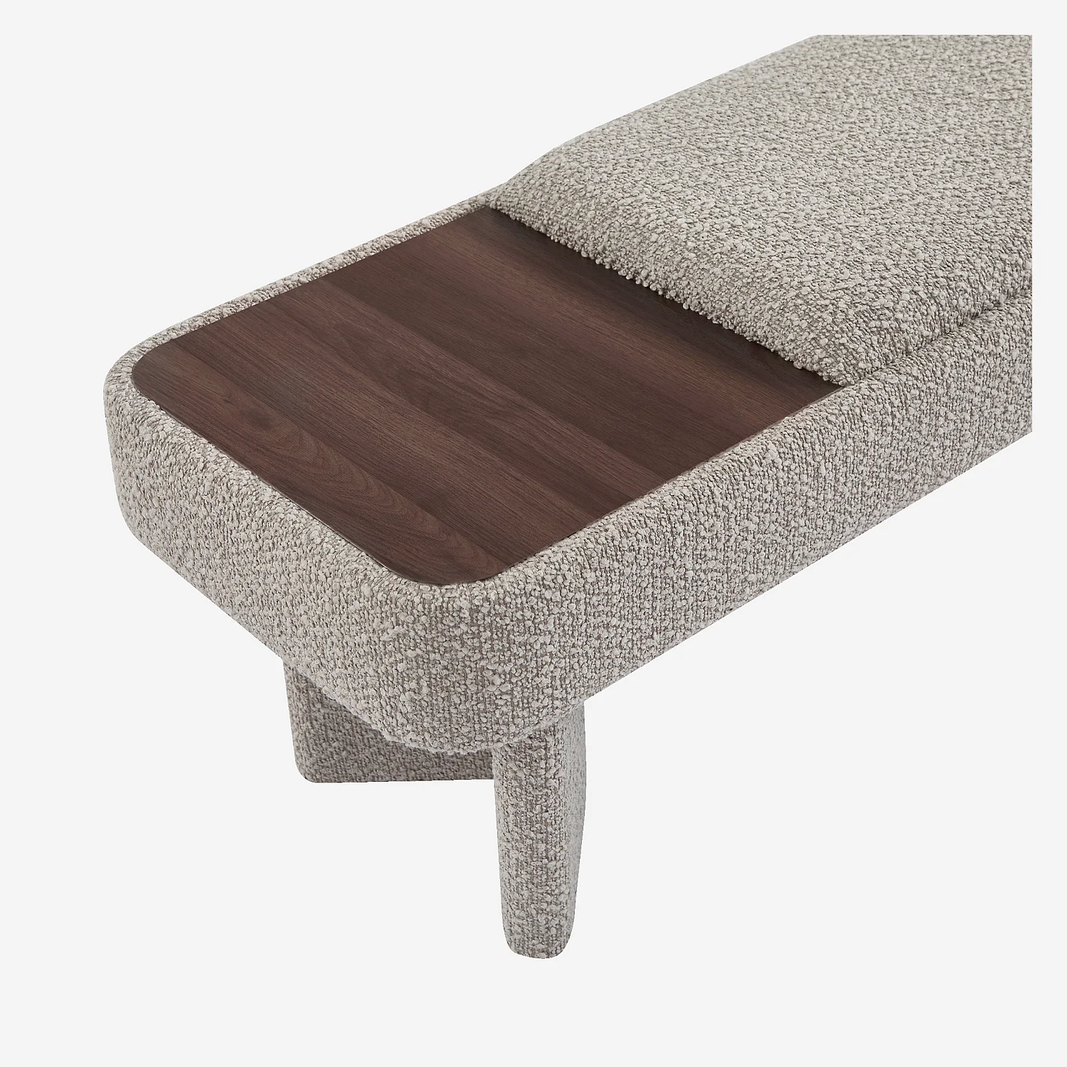 Panca in tessuto bouclé e legno - Grigio perla e noce - 2