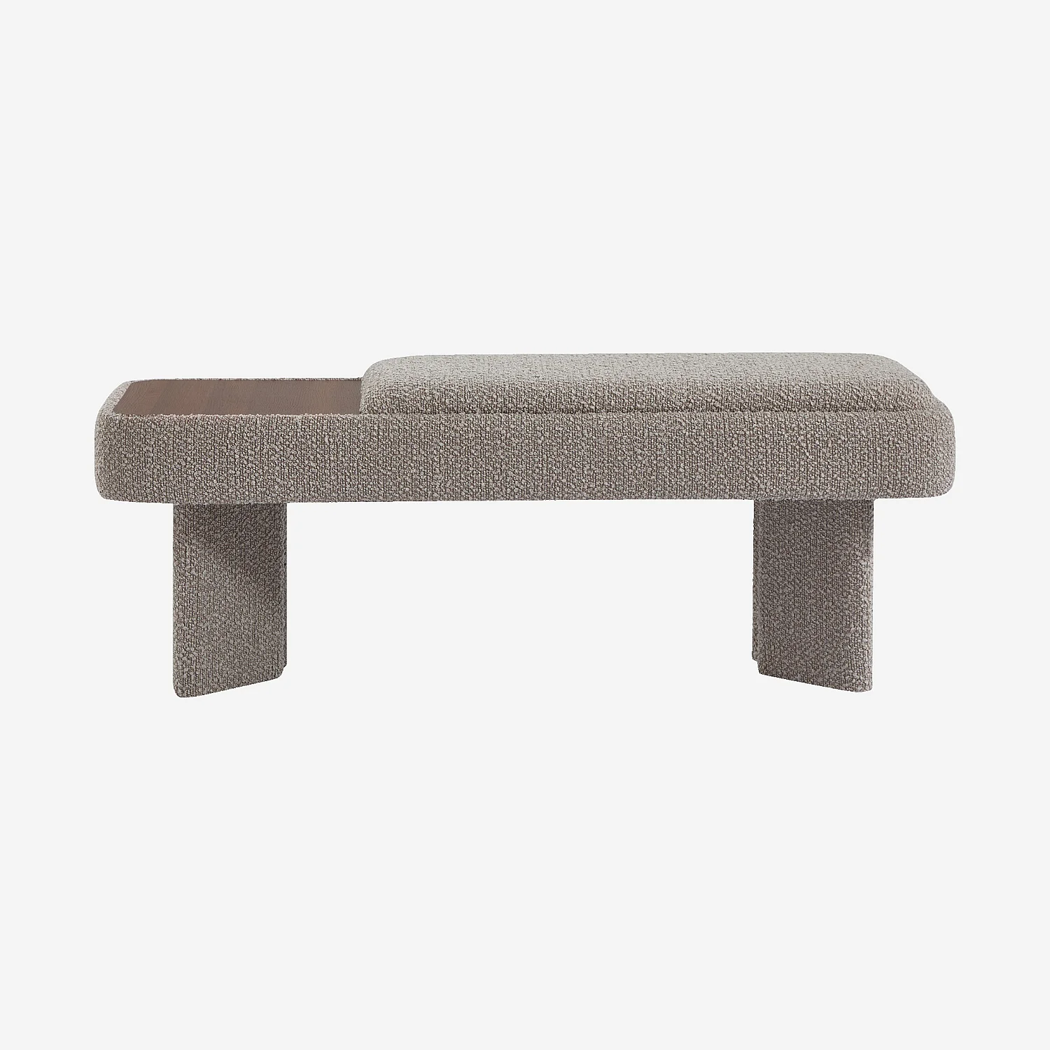 Panca in tessuto bouclé e legno - Grigio perla e noce - 3