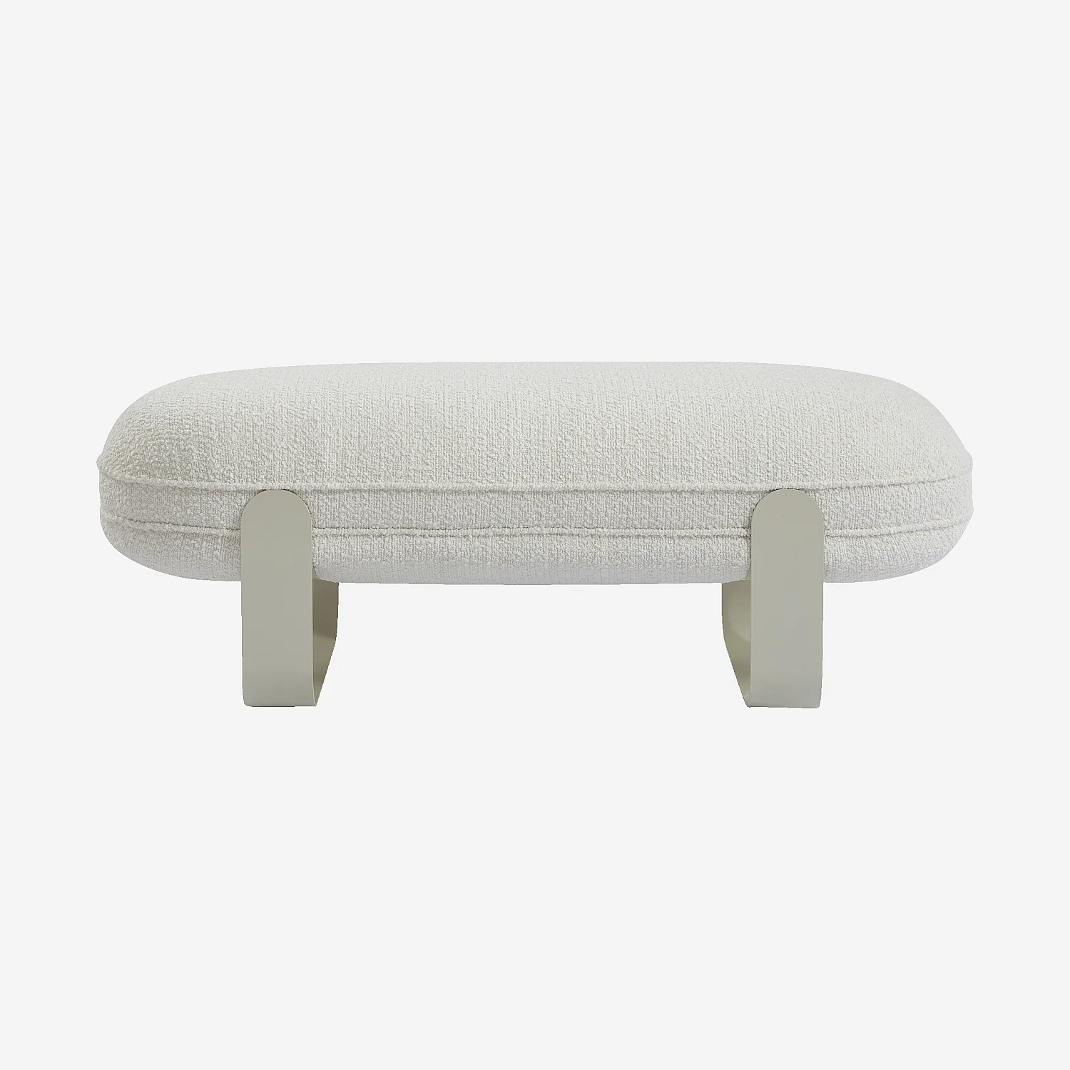 Banc en tissu bouclette et métal - Blanc et beige - 2