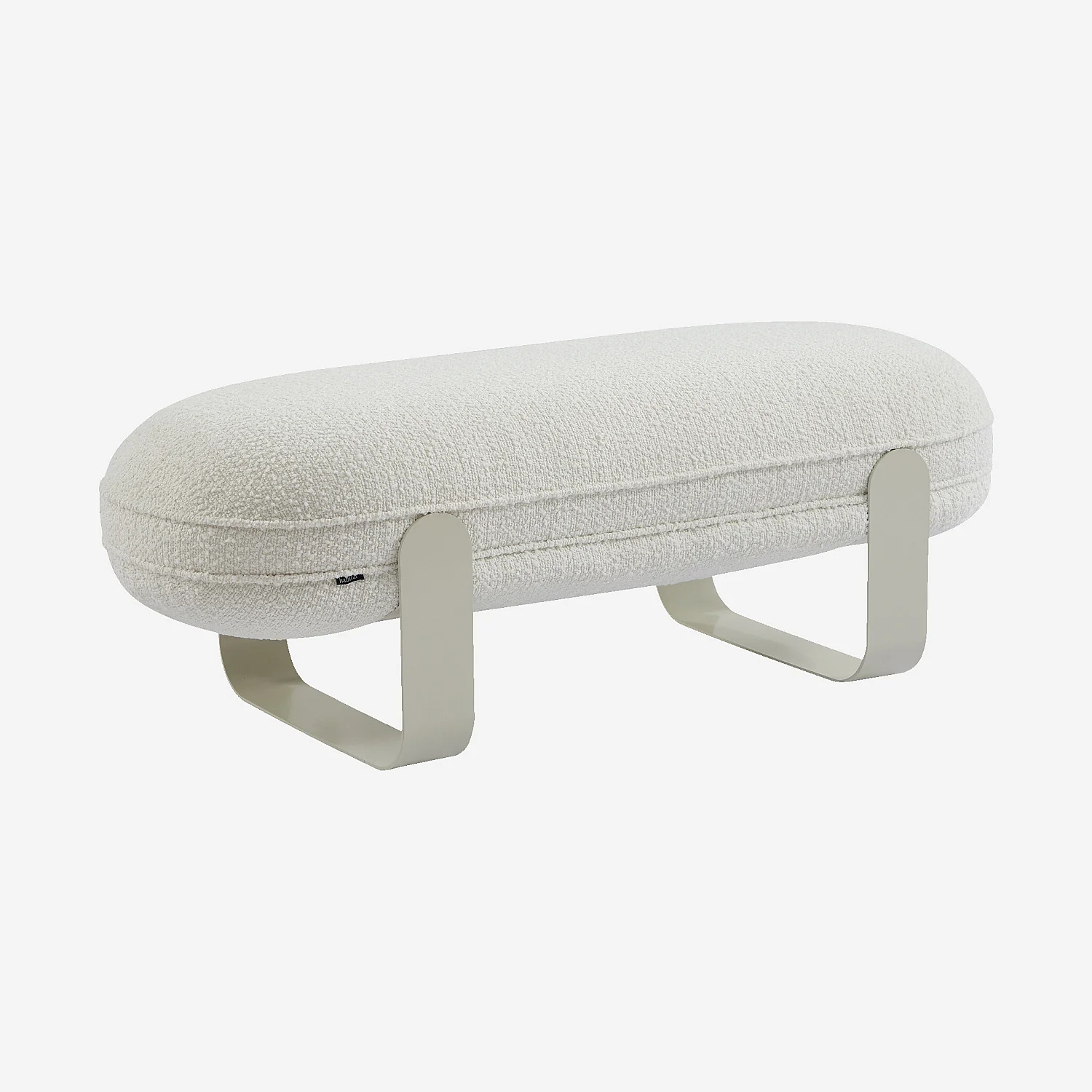 Banc en tissu bouclette et métal - Blanc et beige - 3