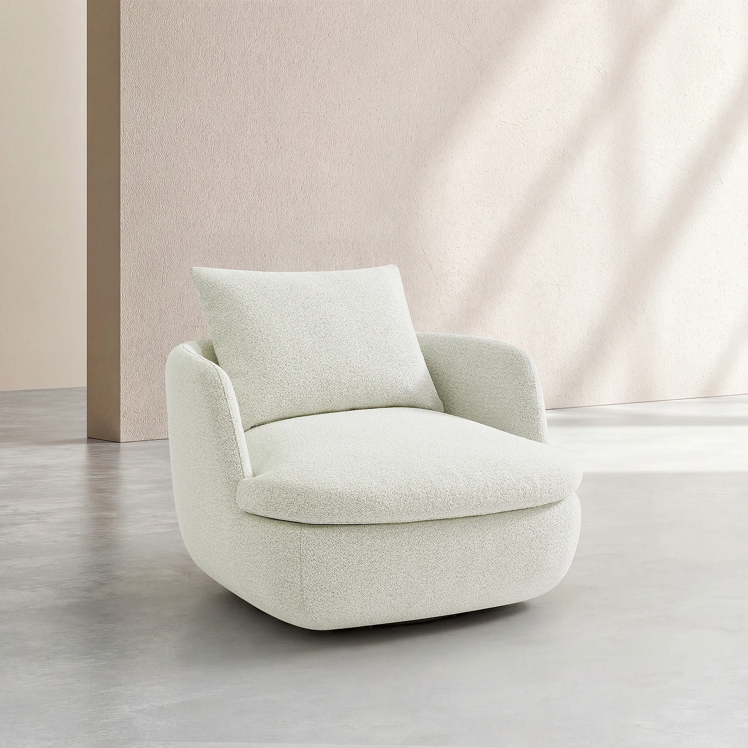 Fauteuil pivotant en tissu bouclette garni de plumes - Ivoire - 3