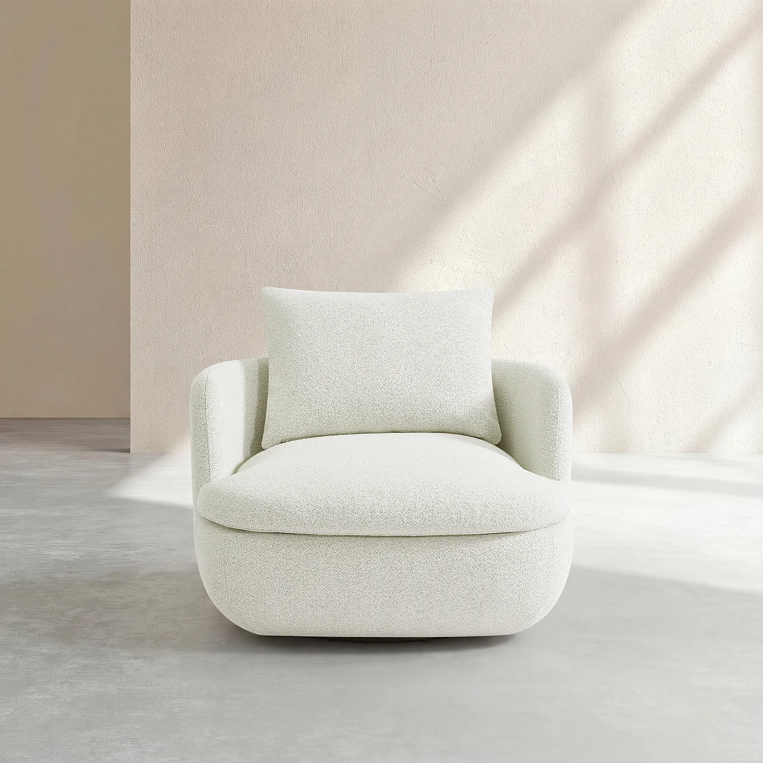 Fauteuil pivotant en tissu bouclette garni de plumes - Ivoire - 2