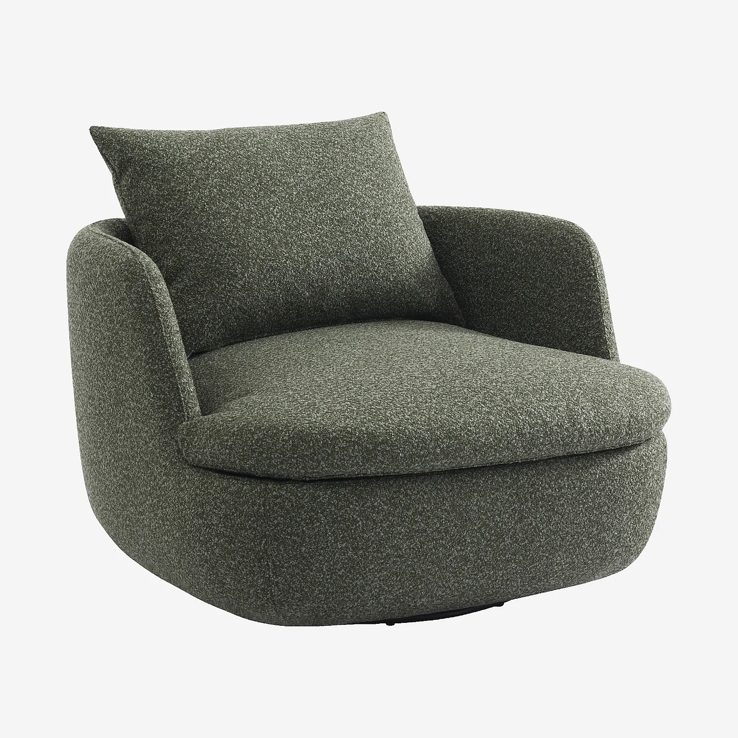 Fauteuil pivotant en tissu bouclette garni de plumes - Vert kaki - 1