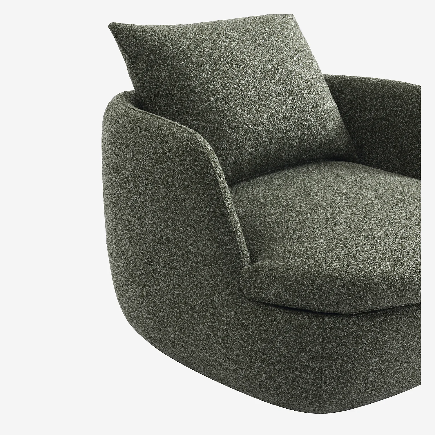 Fauteuil pivotant en tissu bouclette garni de plumes - Vert kaki - 3