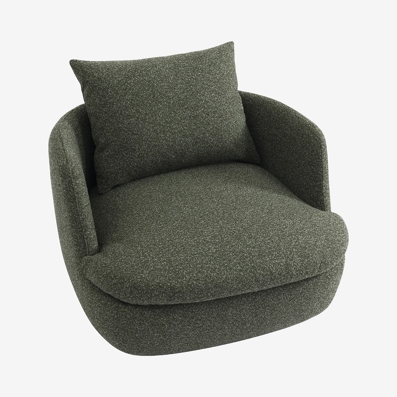 Fauteuil pivotant en tissu bouclette garni de plumes - Vert kaki - 4